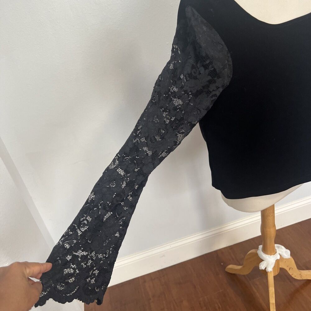 Vtg Blouse Womens XL Black Velvet BlaWhimsigoth Lace Flare Fairy Witchy‎ 90s Y2K